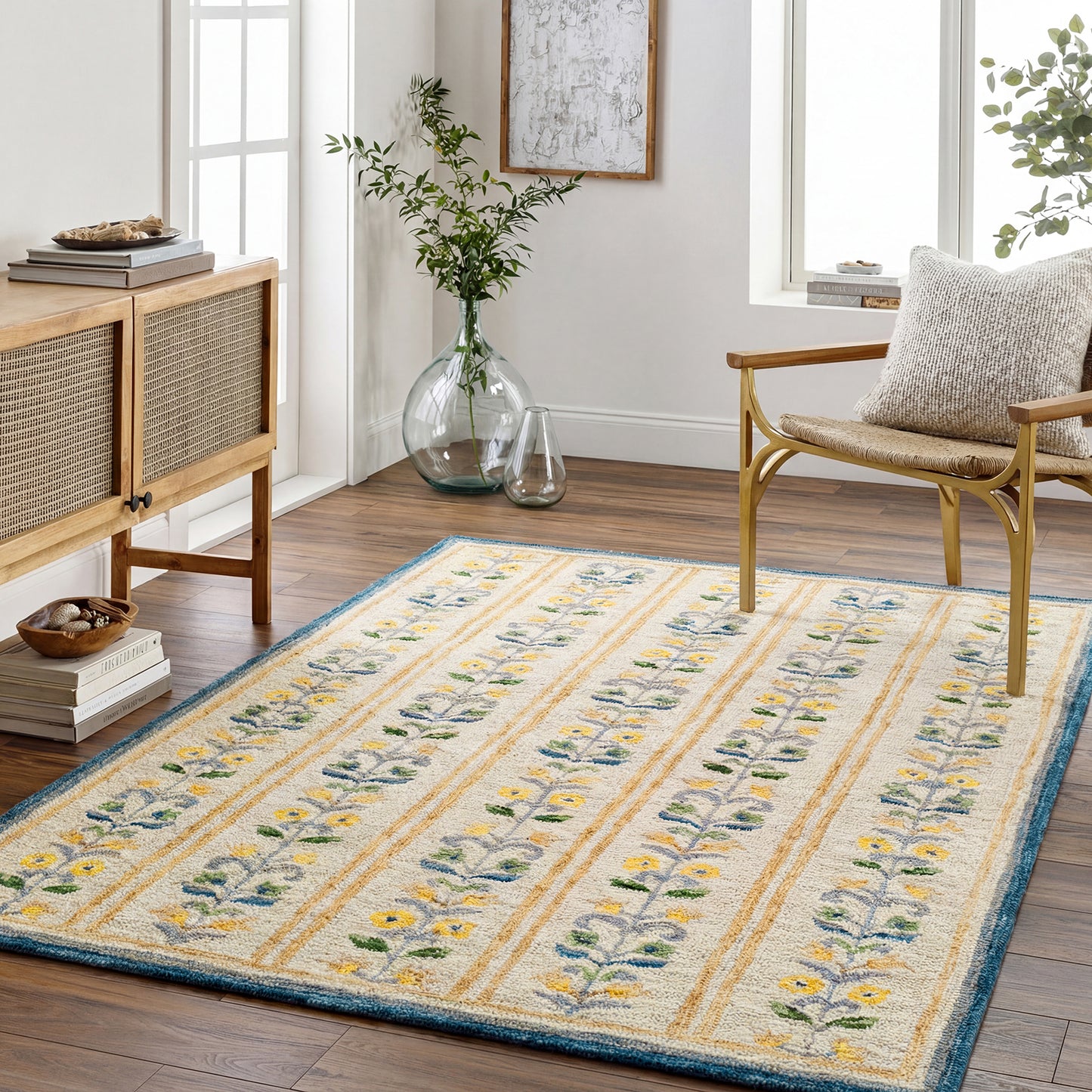 Fairfax Global Blue and Beige Traditional Wool Rug
