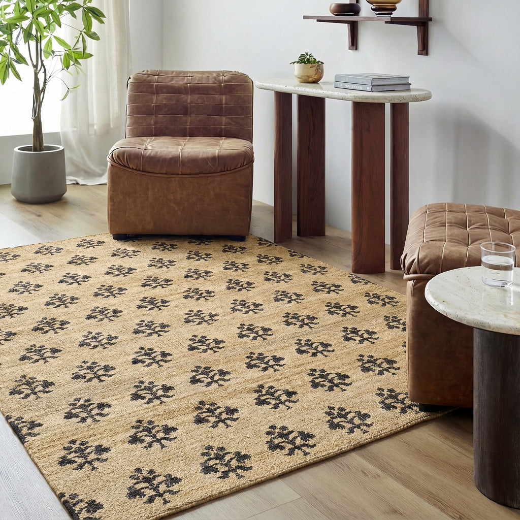 Fiorina Global Sandstone and Black Jute Rug
