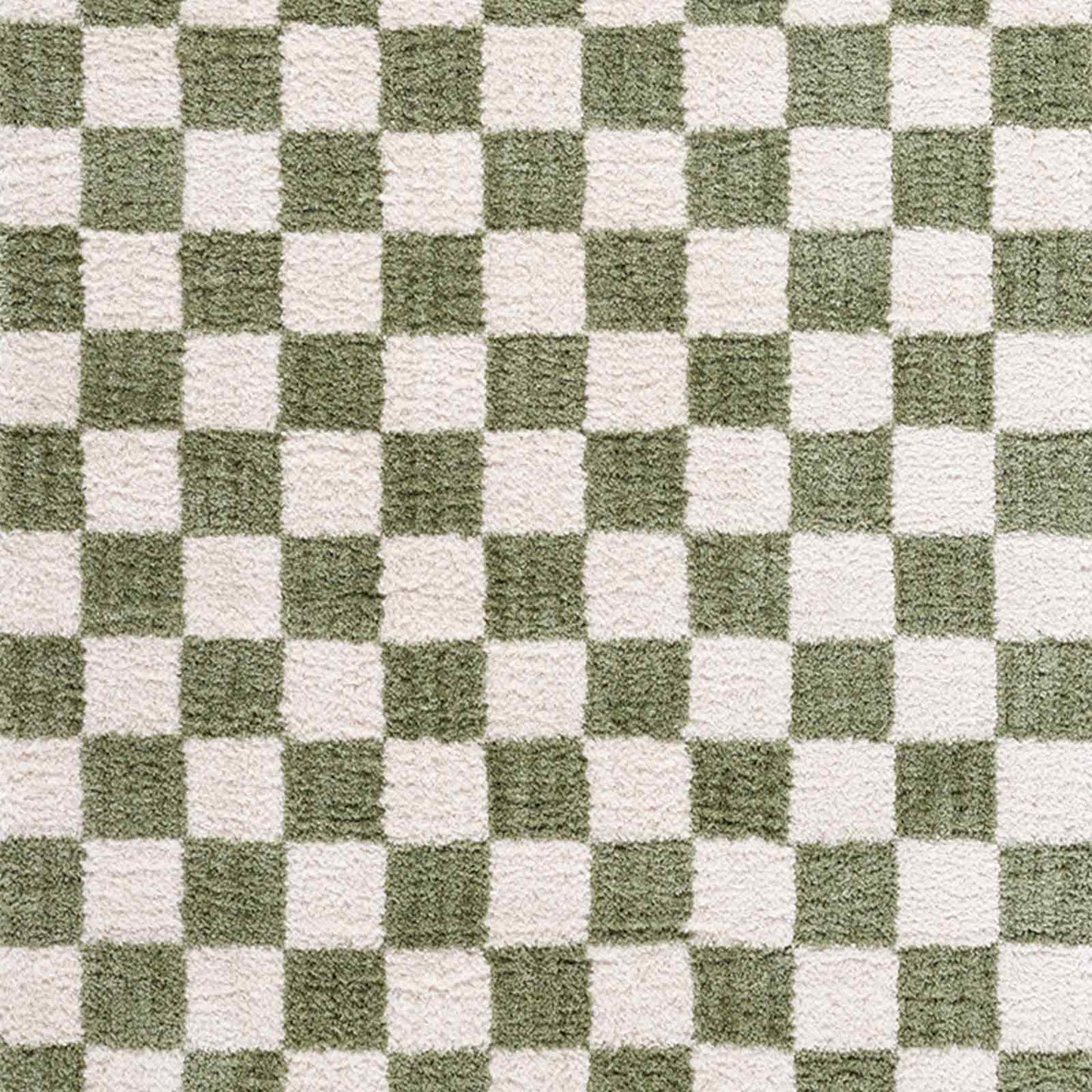 Fossay Green and Cream Washable Checkered Shaggy Rug