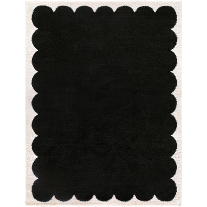 Fossay Black and Cream and Washable Modern Shaggy Rug