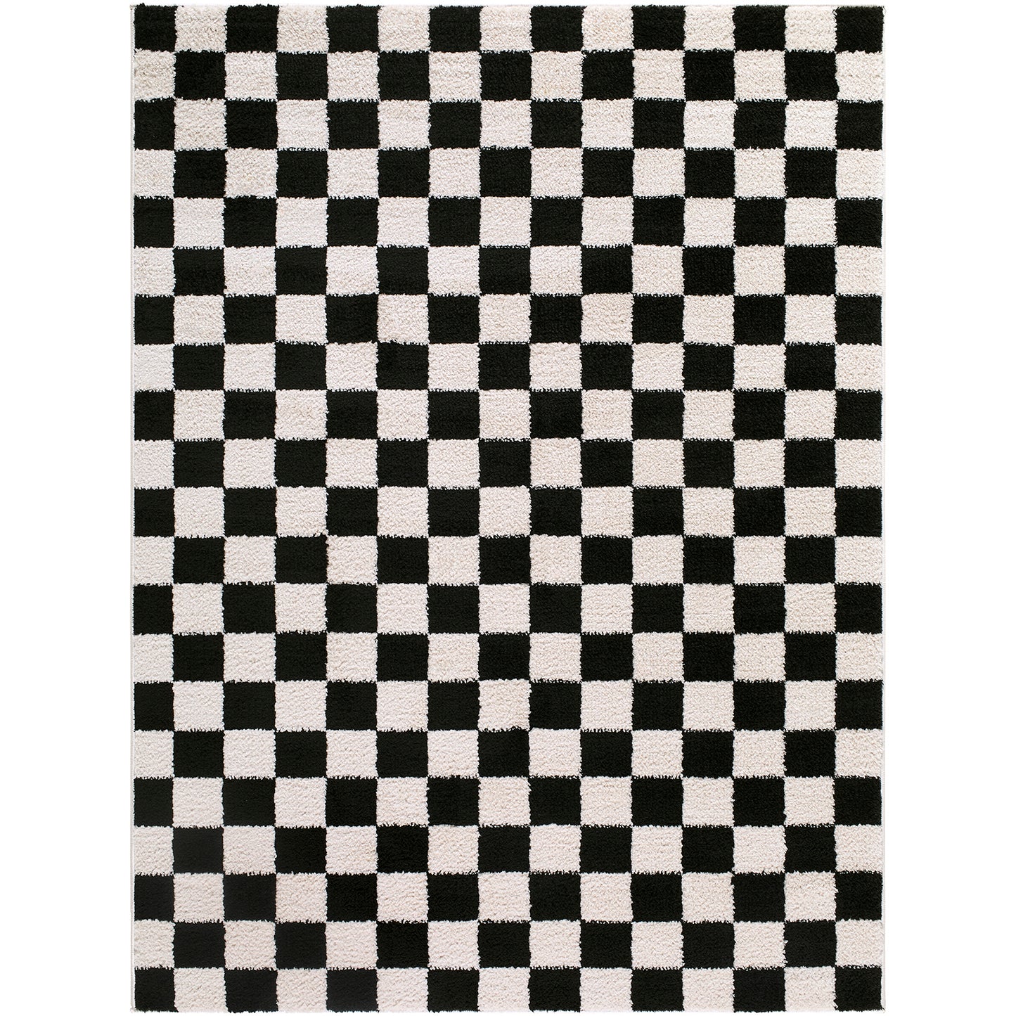 Fossay Black and Cream Washable Checkered Shaggy Rug