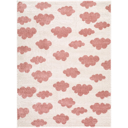 Fossay Cream and Pink Washable Modern Shaggy Rug