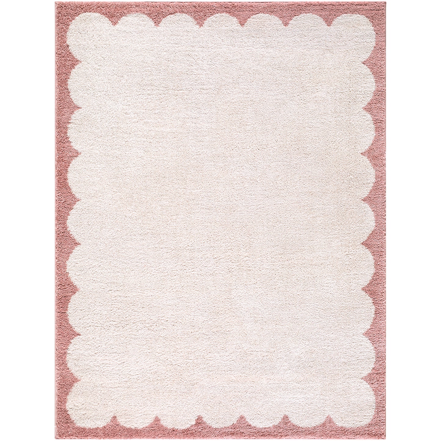 Fossay Cream and Pink Washable Modern Shaggy Rug