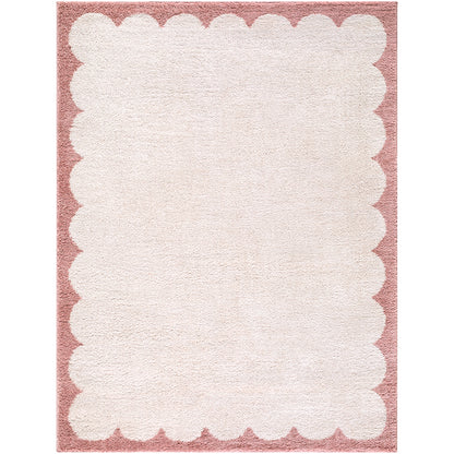 Fossay Cream and Pink Washable Modern Shaggy Rug