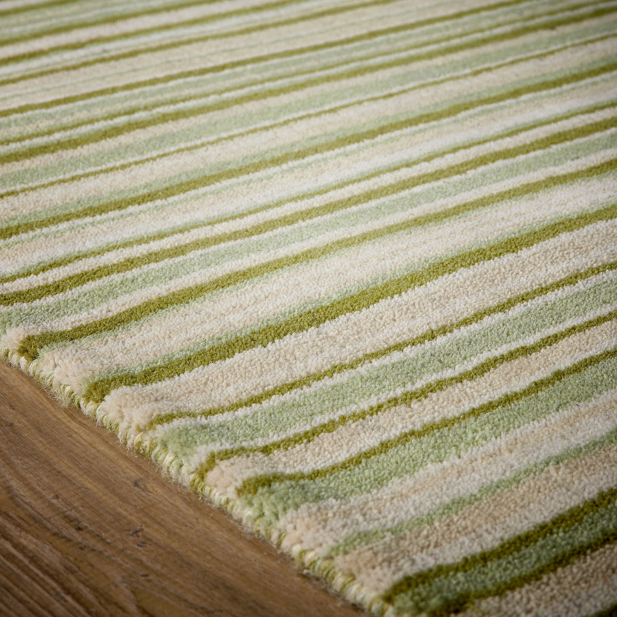 Origins Fine Stripes Green, Beige and Cream Wool Rug