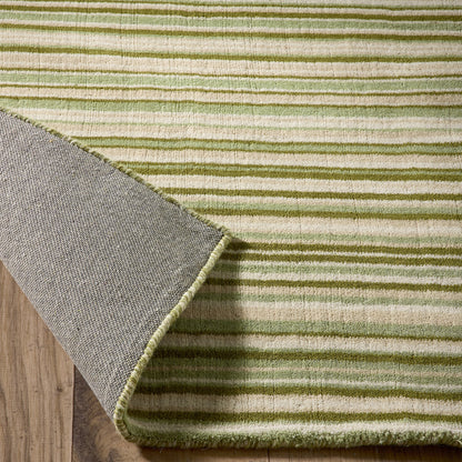 Origins Fine Stripes Green, Beige and Cream Wool Rug