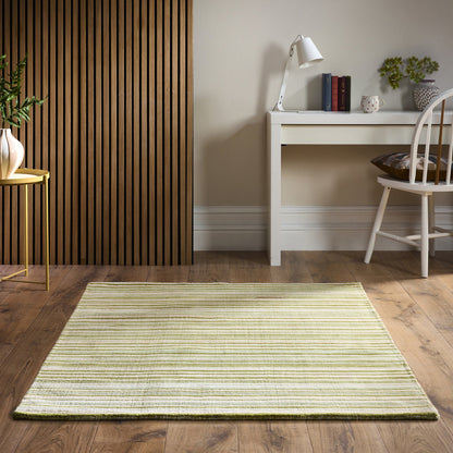Origins Fine Stripes Green, Beige and Cream Wool Rug