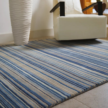 Origins Fine Stripes Blue / Beige Wool Rug