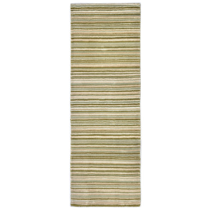 Origins Fine Stripes Green, Beige and Cream Wool Rug