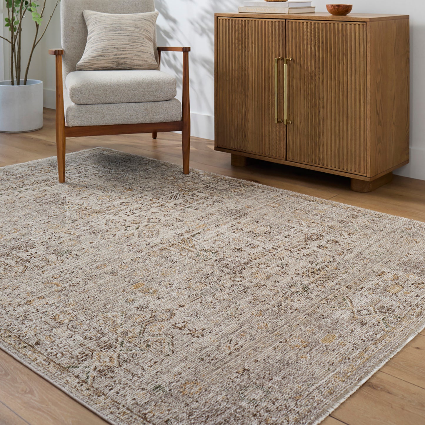 Myrtle Avenue I by Galey Alix Taupe Vintage Boho Rug