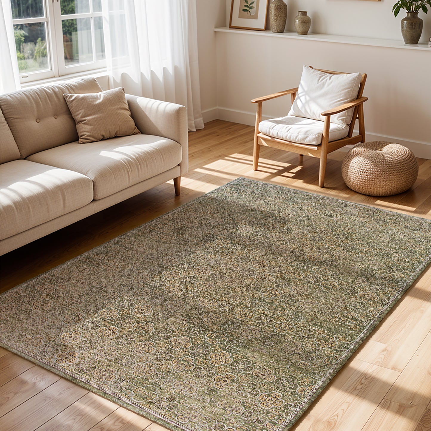 Myrtle Avenue II by Galey Alix Green Vintage Boho Rug