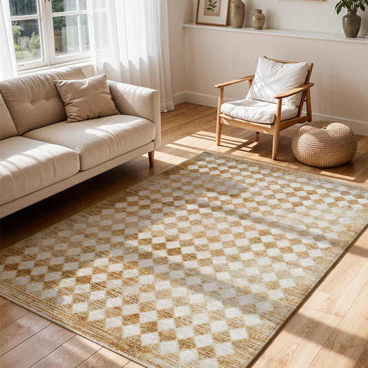 Myrtle Avenue V by Galey Alix Brown and Grey Geometric Diamond Fringe Rug