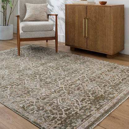 Myrtle Avenue VI by Galey Alix Green Vintage Boho Fringe Rug
