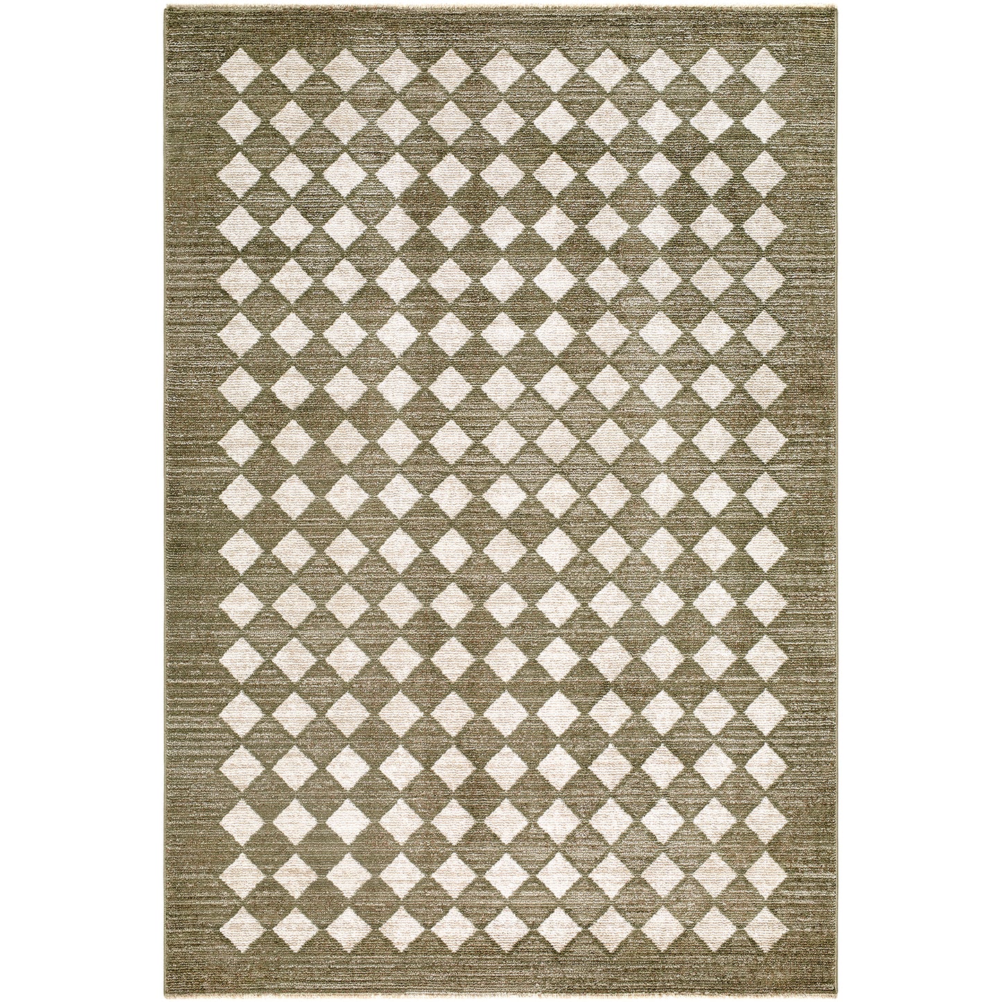 Myrtle Avenue V by Galey Alix Green and Cream Geometric Diamond Fringe Rug