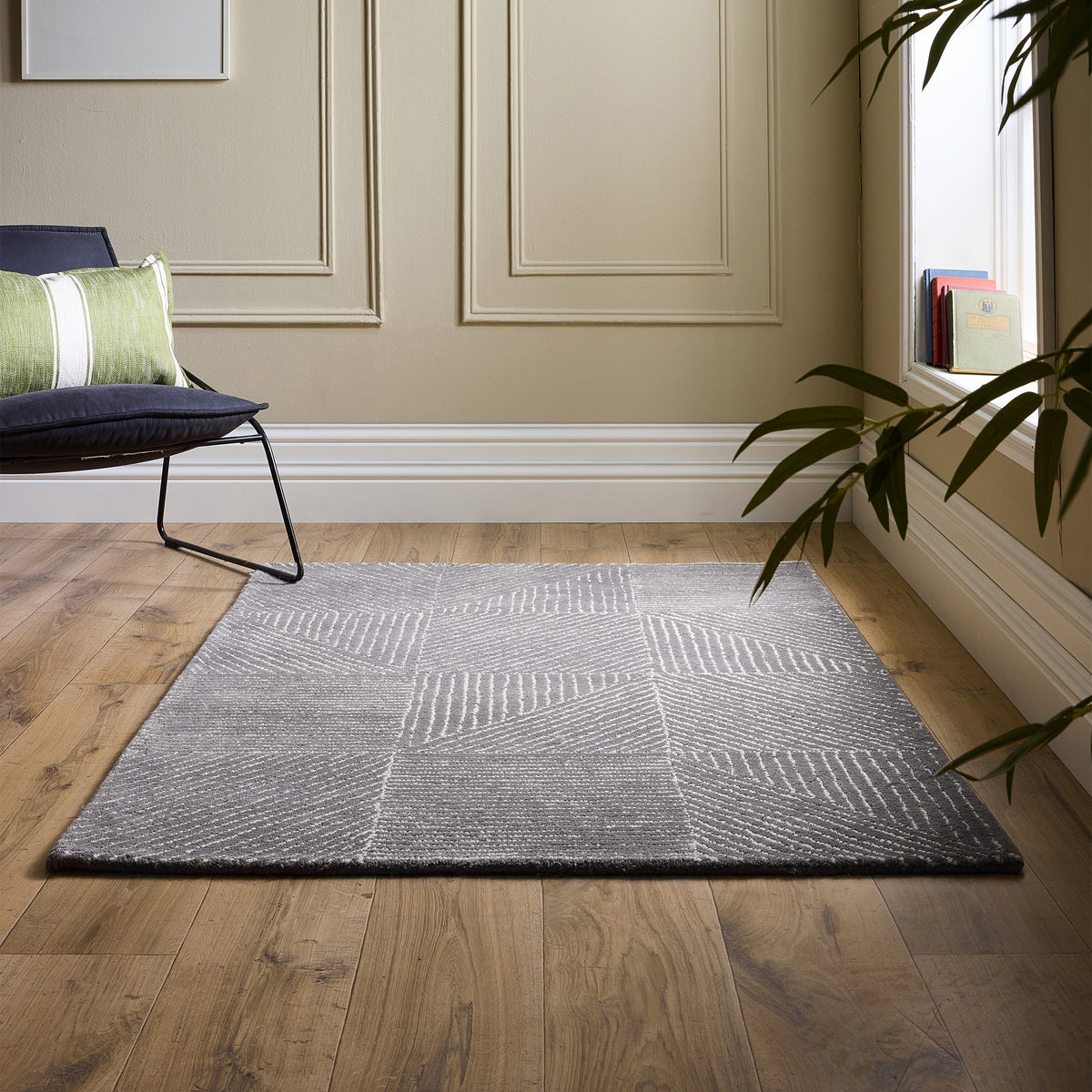 Origins Charcoal Geometric Wool Rug