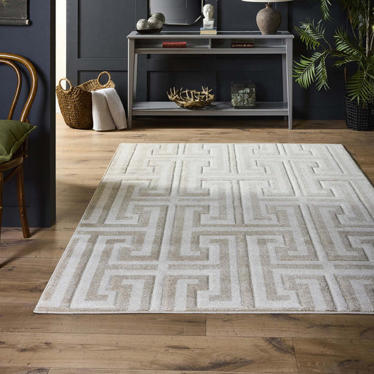 Origins Greek Key Cream Beige Geometric Rug