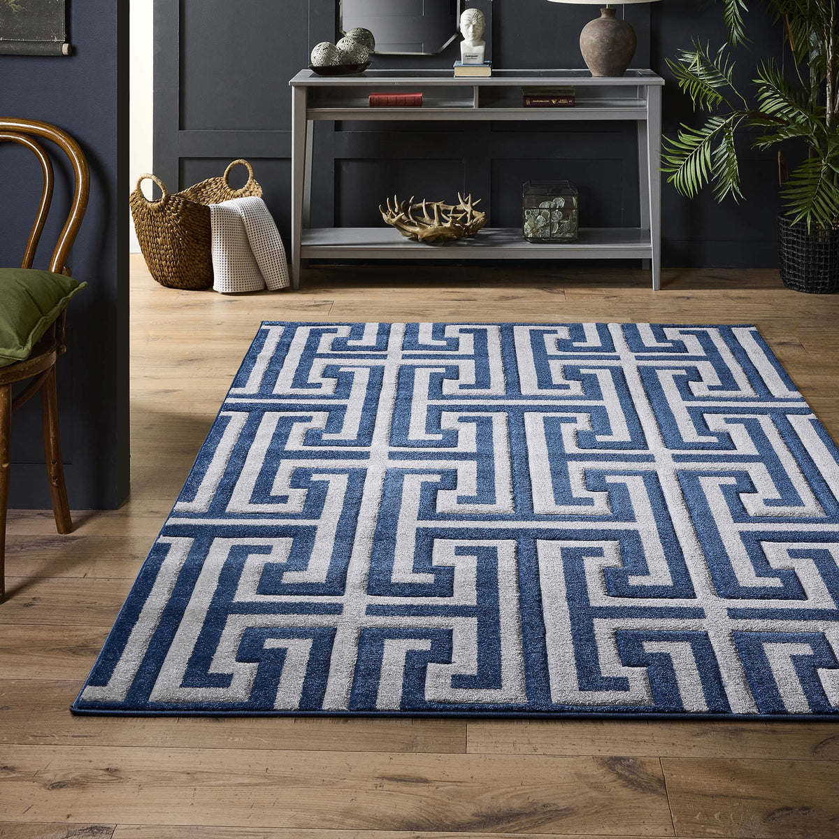 Origins Greek Key Blue Grey Geometric Rug