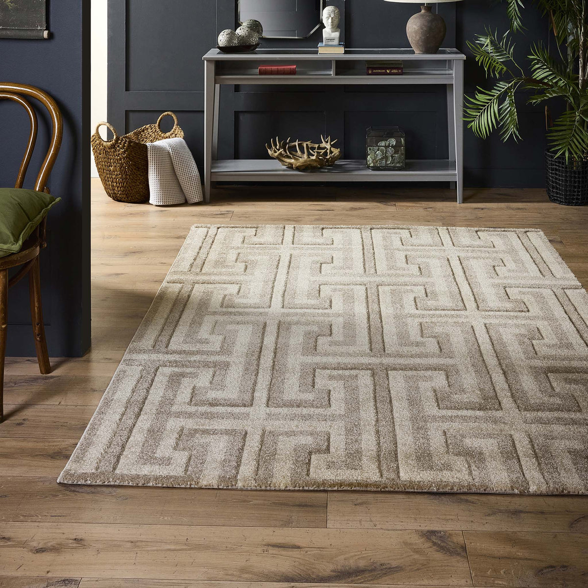 Origins Greek Key Taupe Grey Beige Geometric Rug