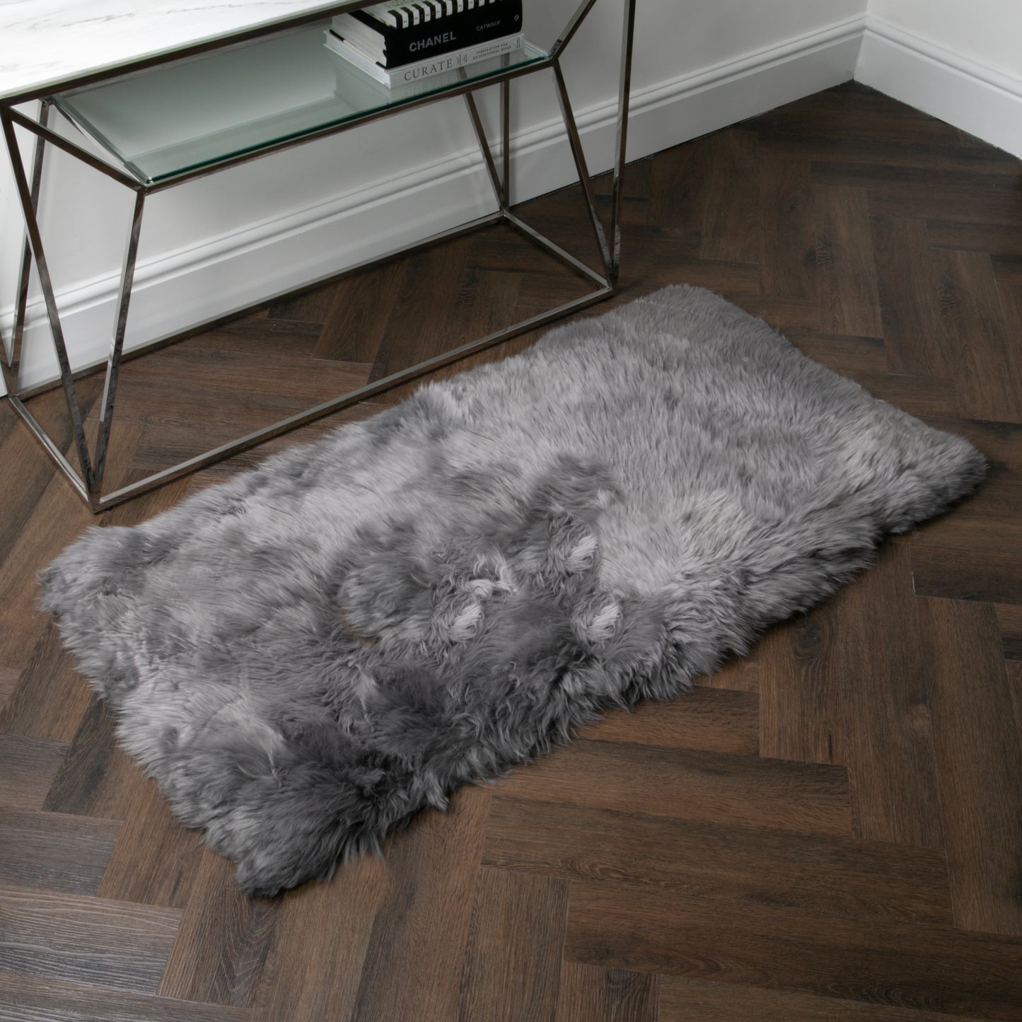 Grey Rectangular Genuine NZ Sheepskin Rug 70xm x 140cm