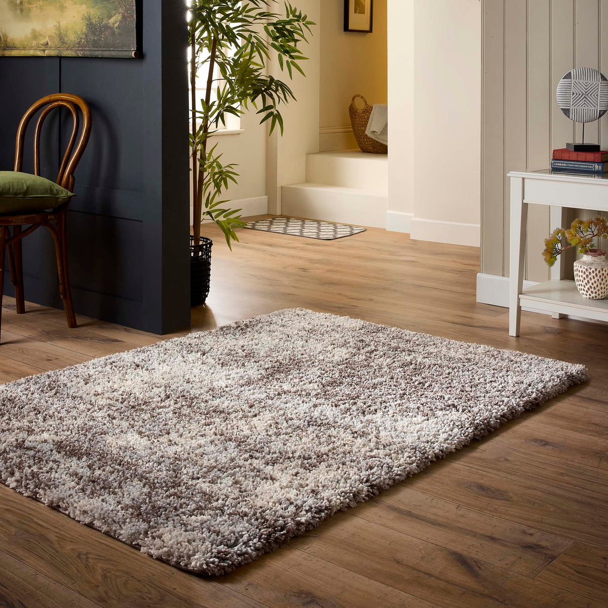 Origins Hadley Beige Grey Shaggy Pile Rug