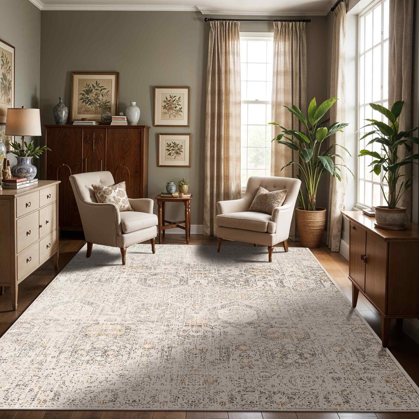 Indigo Beige Vintage Traditional Boho Rug