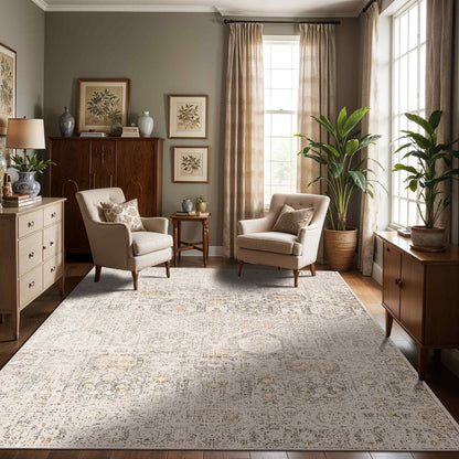 Indigo Beige Vintage Traditional Boho Rug