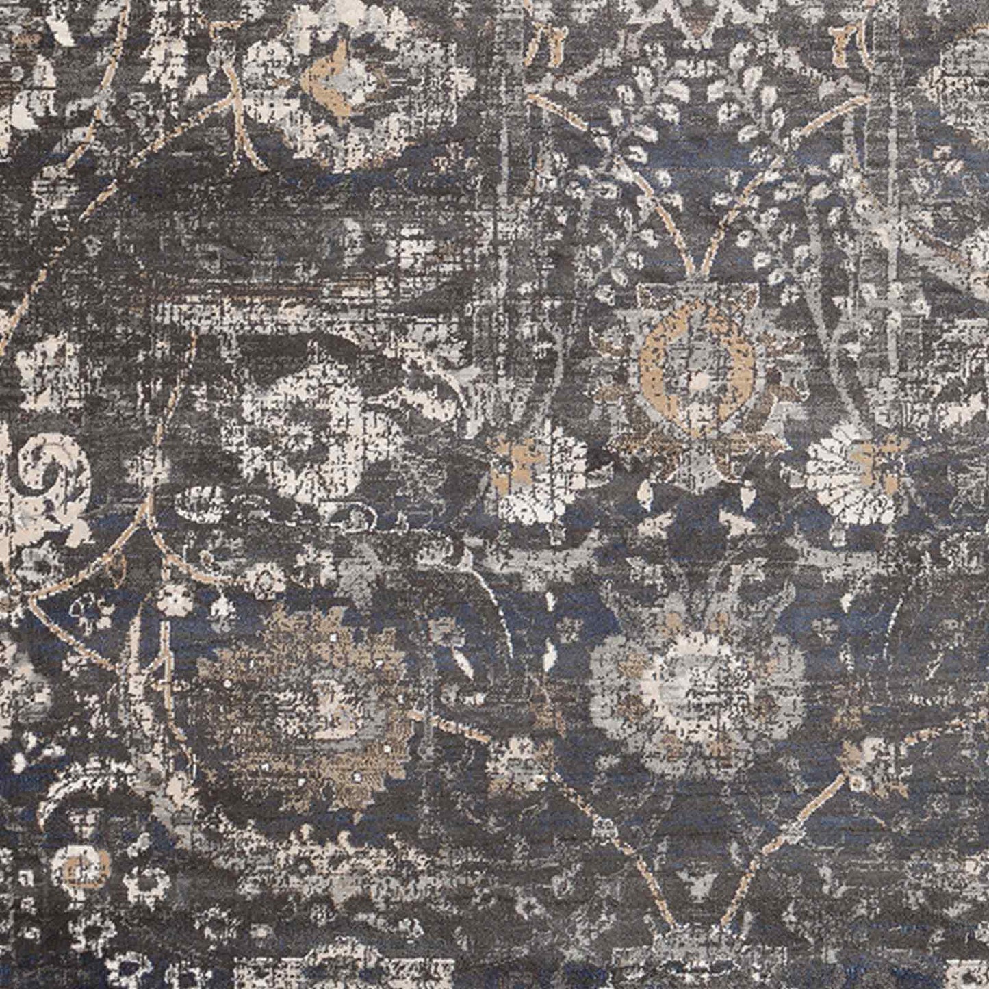 Indigo Charcoal Vintage Traditional Floral Boho Rug