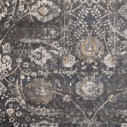 Indigo Charcoal Vintage Traditional Floral Boho Rug