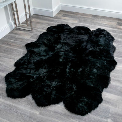Extra Large Black Genuine Super Soft NZ Sheepskin Rug - 6 pelt 180cm x 200cm