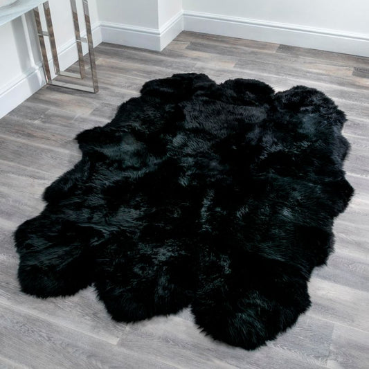 Black 6 Pelt Sheepskin Rug