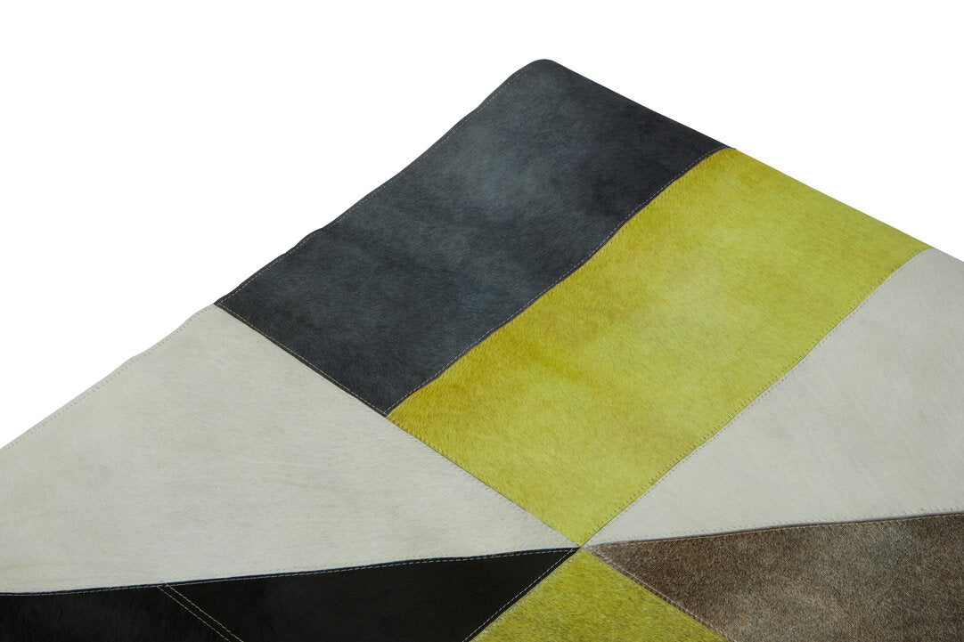 Large Multi-Coloured Cowhide Hair on Leather Abstract Patchwork Rug