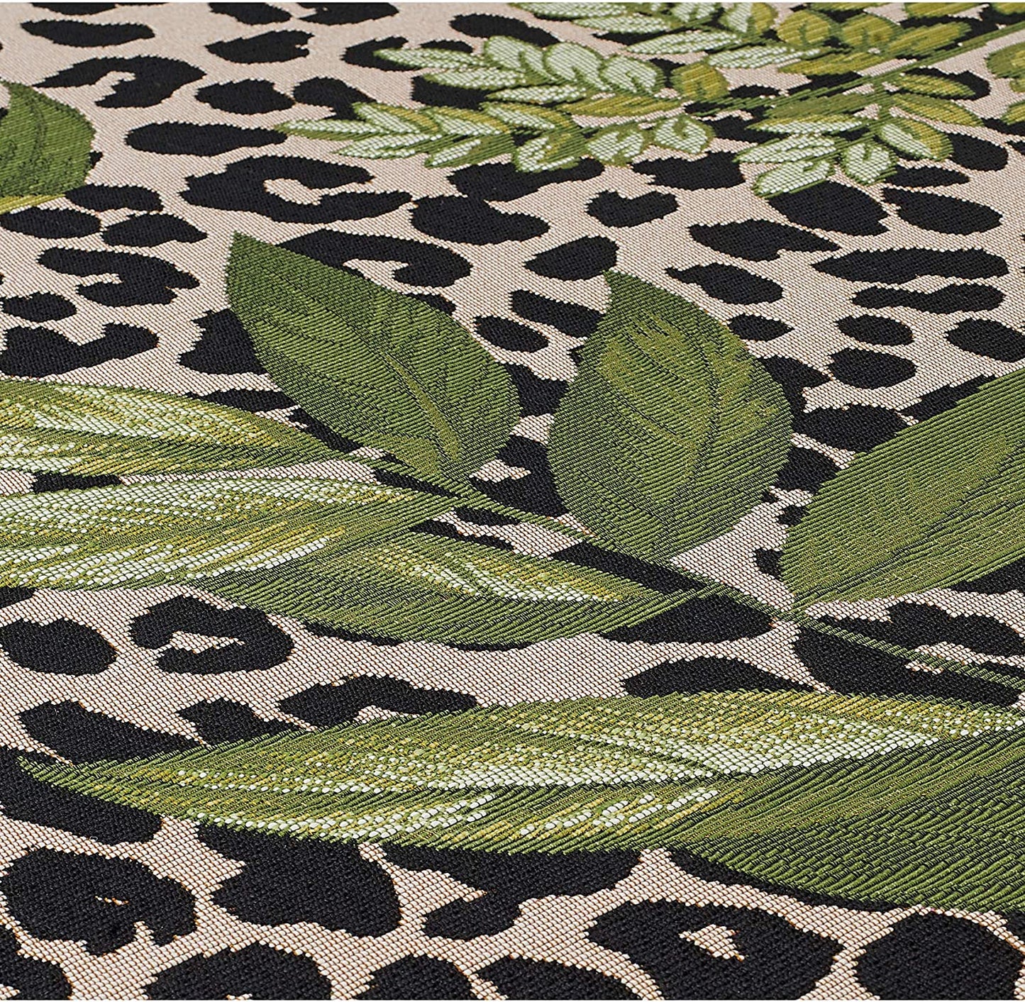 Green Tropical Rug with Cream and Black Animal Print 200cm x 290cm