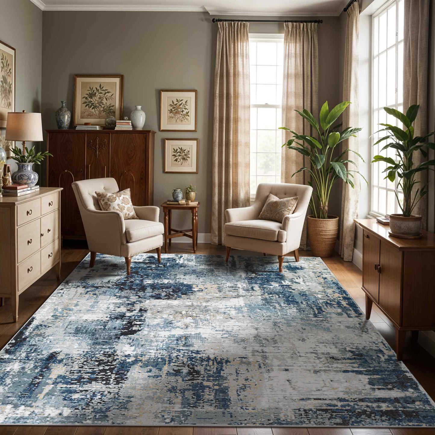 Jolie Blue Abstract Modern Marble Rug