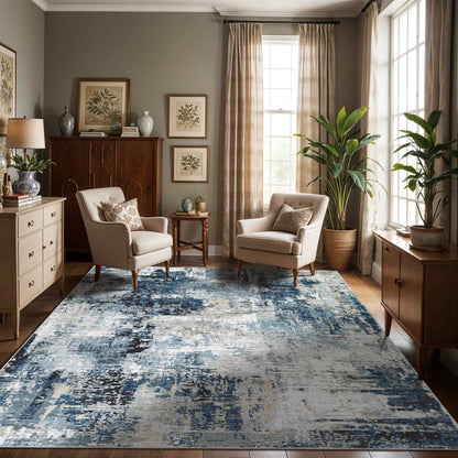 Jolie Blue Abstract Modern Marble Rug