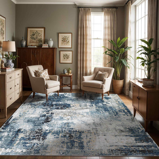 Jolie Blue Abstract Modern Marble Rug