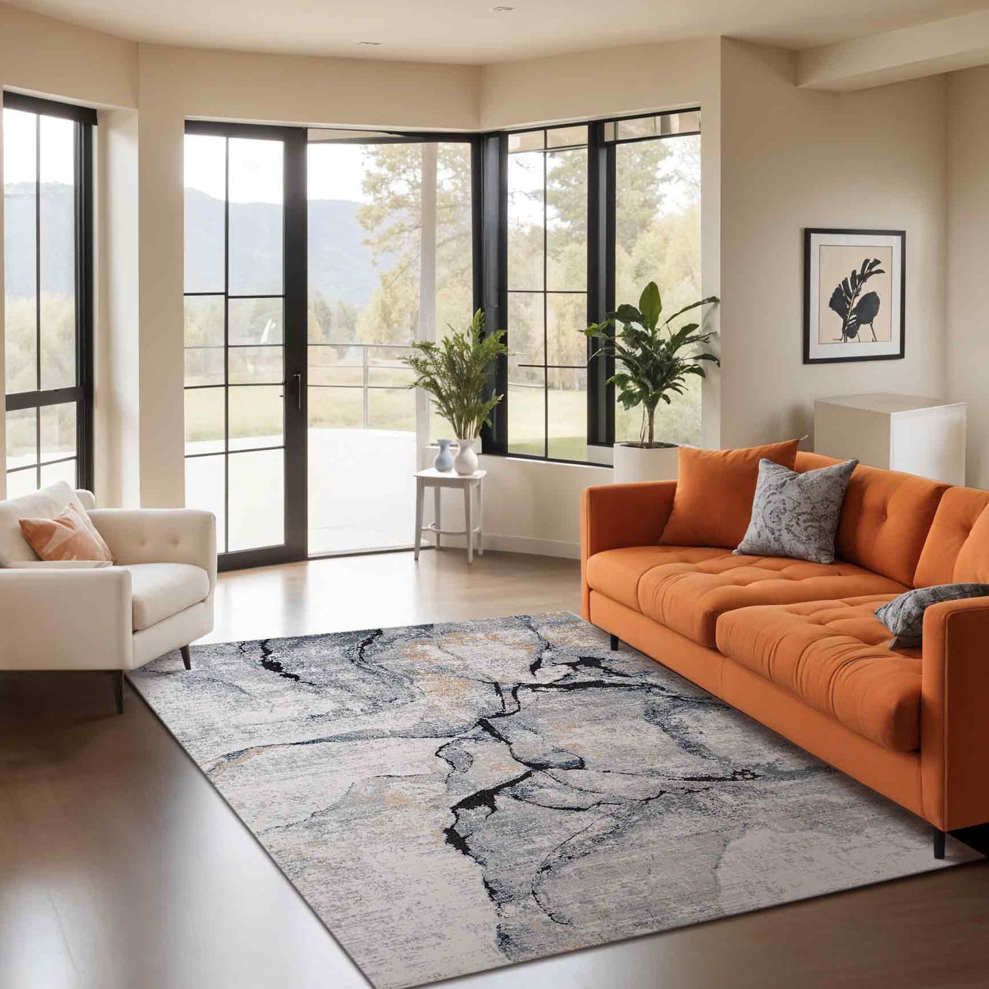 Jolie Grey Abstract Modern Marble Rug