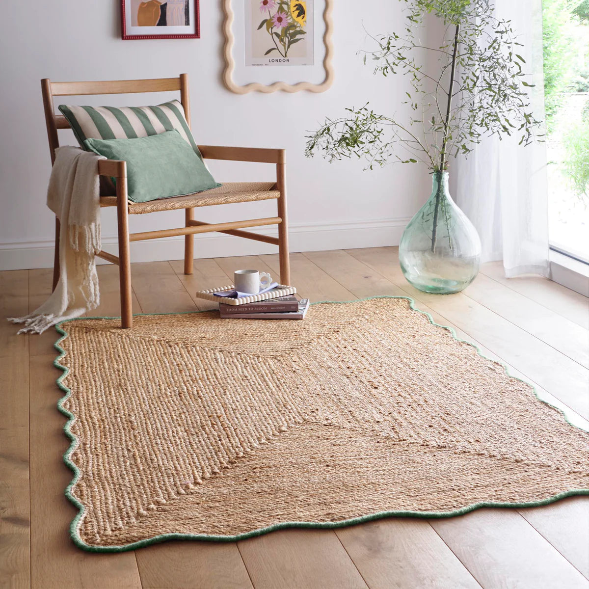 Origin Large Jute Green Scalloped Edge Rug 160cm x 230cm