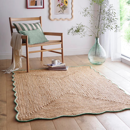 Origin Large Jute Green Scalloped Edge Rug 160cm x 230cm