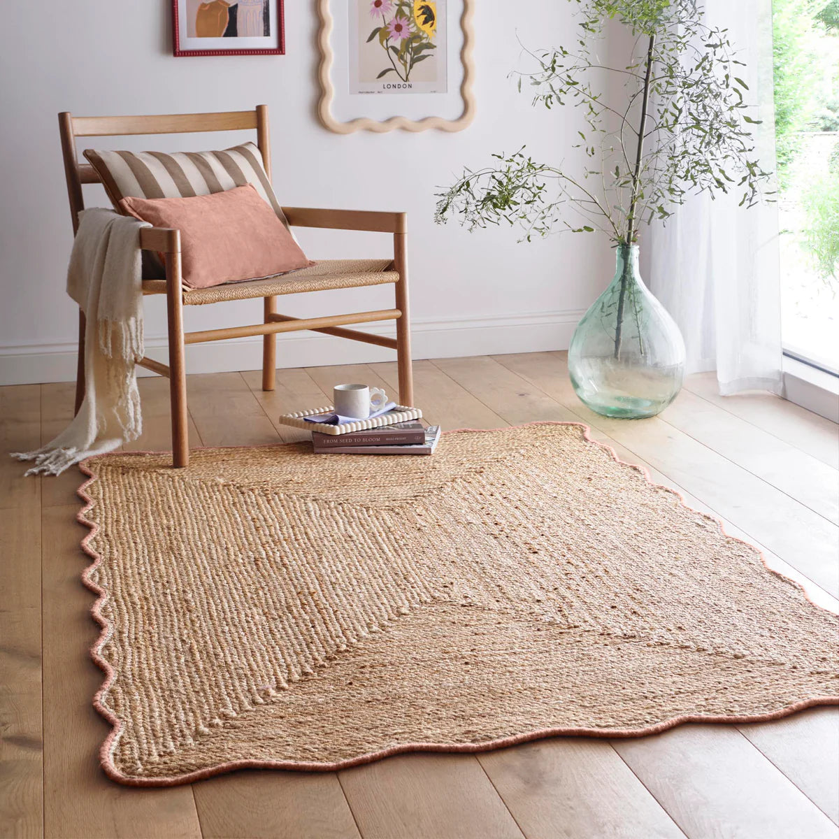Origin Large Jute Peach Scalloped Edge Rug 160cm x 230cm