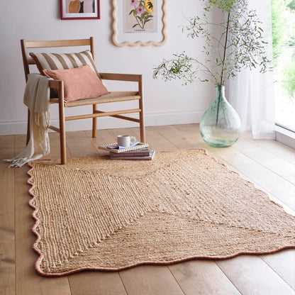 Origin Large Jute Peach Scalloped Edge Rug 160cm x 230cm