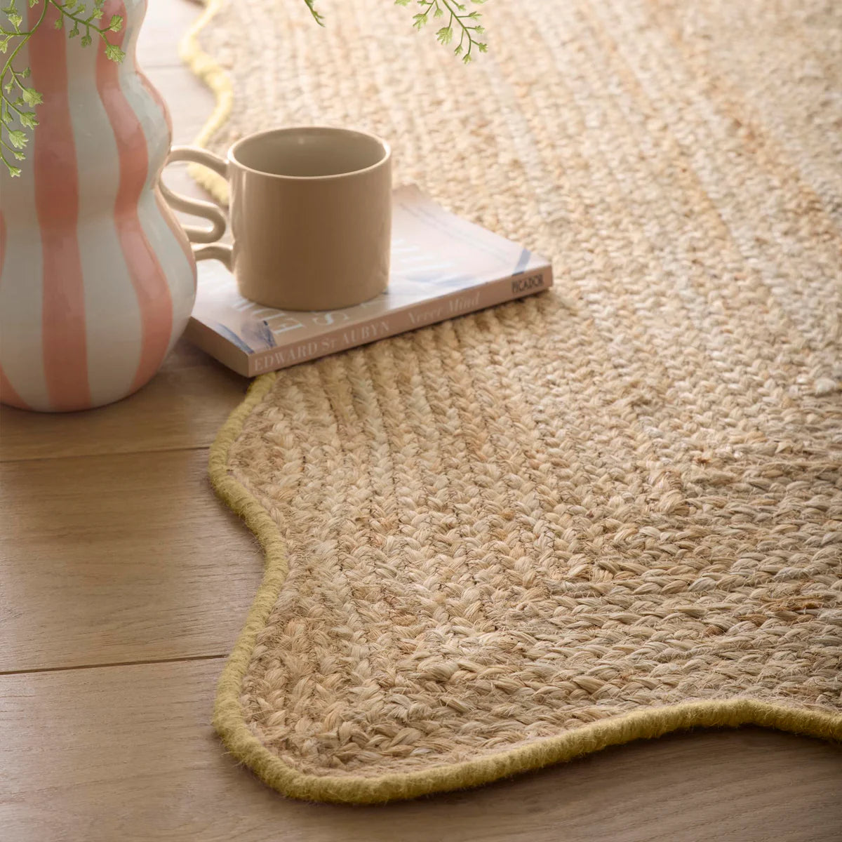 Origin Large Jute Yellow Scalloped Edge Rug 160cm x 230cm
