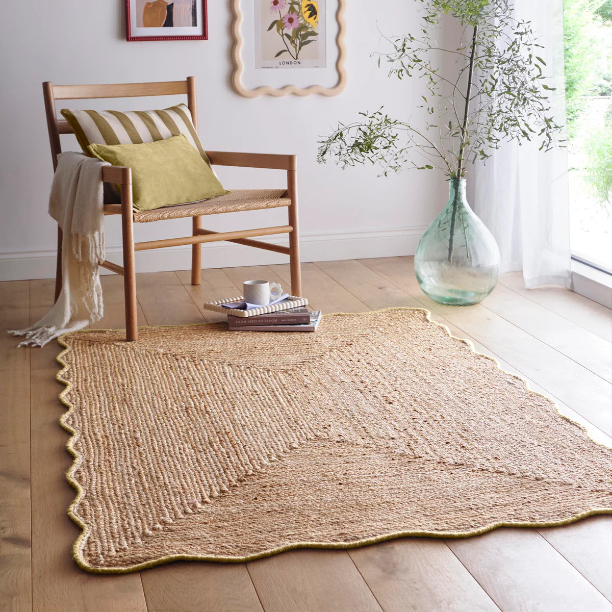 Origin Large Jute Yellow Scalloped Edge Rug 160cm x 230cm