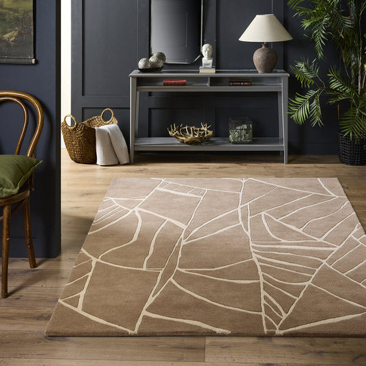 Origins Kintsugi Stone Brown and Cream Abstract Wool Rug