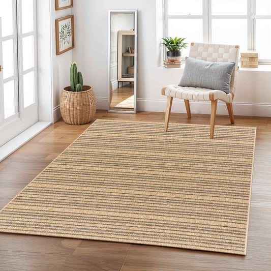 Mirage Cottage Tan Stripe Fringe Jute Look Rug
