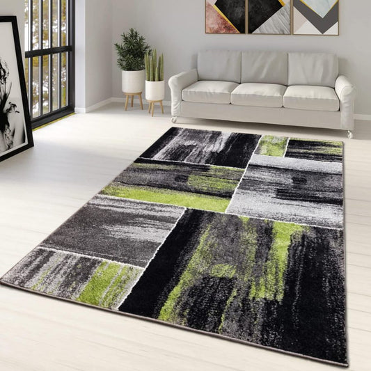 Green, Grey and Black Geometric Abstract Rug