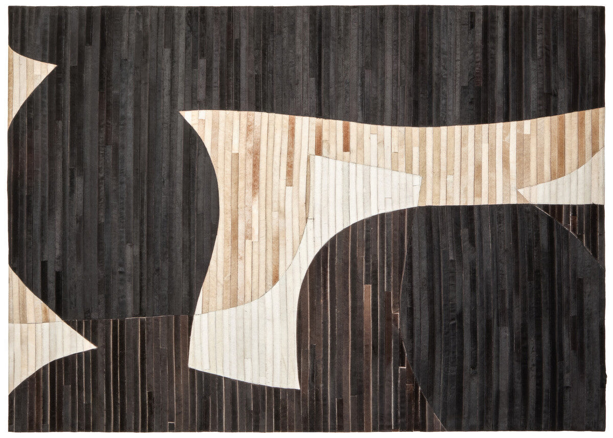 Large Black Abstract Hair On Leather Rug 230cm x 160cm