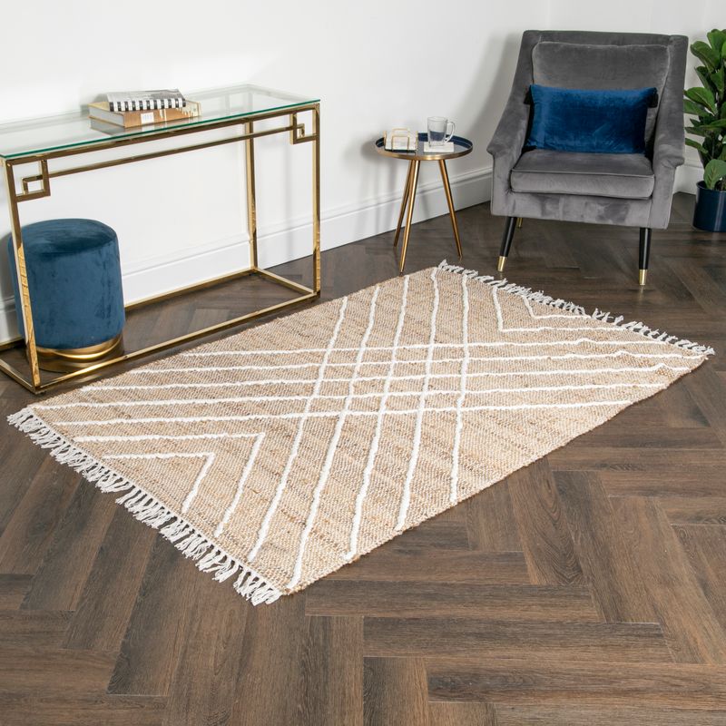 Brown and Cream Cross Textured Jute Rug
