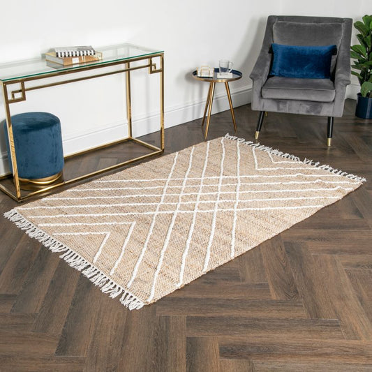 Brown and Cream Cross Textured Jute Rug