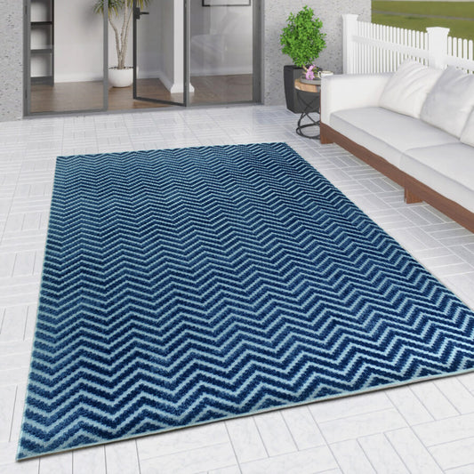 Outdoor Navy Blue with Light Blue Zig Zag Chevron 192cm x 290 cm