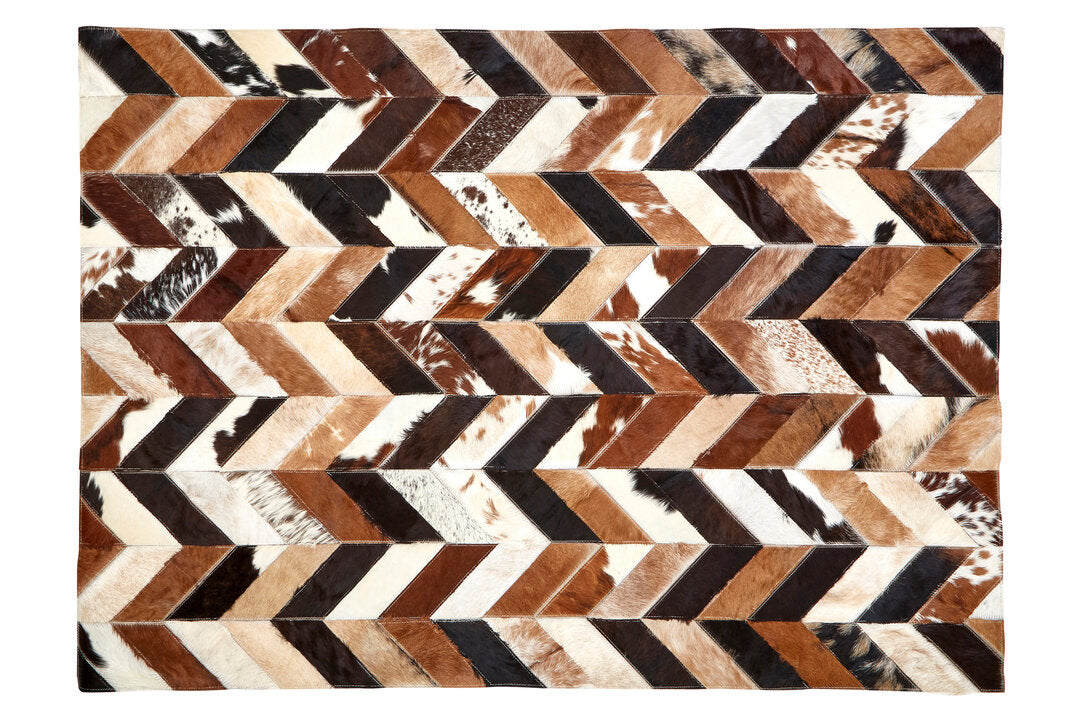 Brown Cowhide Hair on Leather Chevron Patchwork Rug 230cm x 160cm